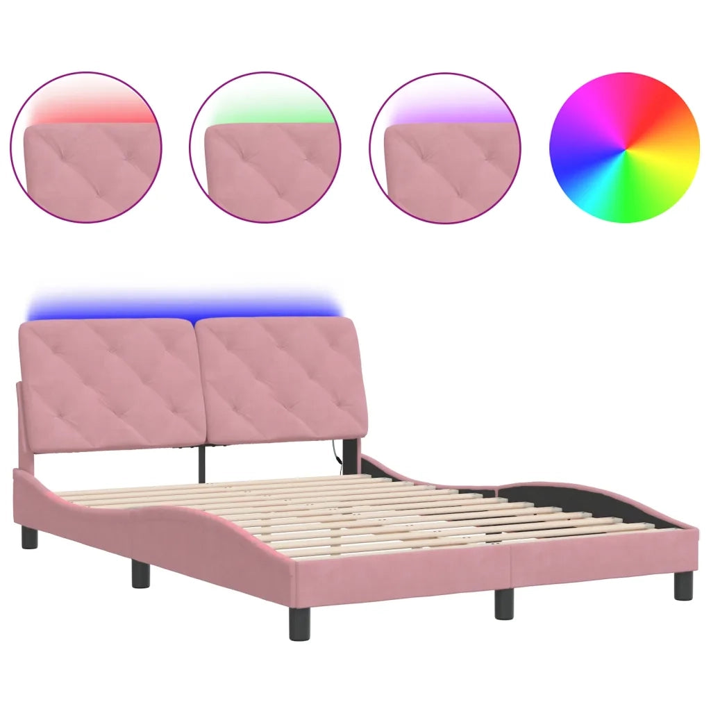 Giroletto con LED senza Materasso-Struttura Letto Rosa 140x190 cm in Velluto