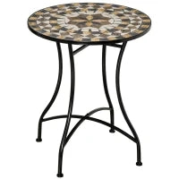 Tavolo da Giardino Rotondo in Metallo e Mosaico per Esterno e Interno, Ф60x71cm, Nero