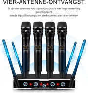 Microfono UHF a Batteria 4 x 16 Canali Impostabili con Microfono a Mano Set di Microfoni a Batteria 80 m di Raggio Microfono a Batteria per Canto Karaoke 4 Manuali