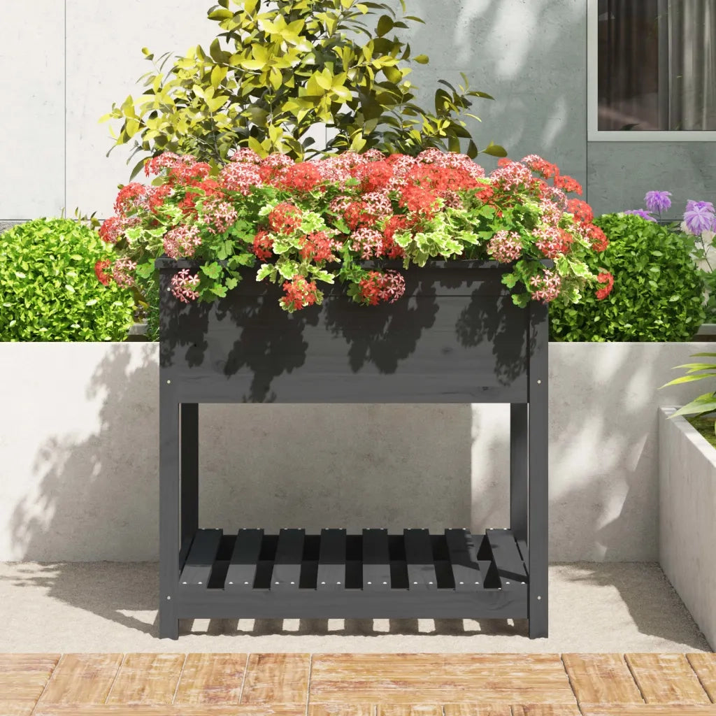 Fioriera | Cassetta per fiori | Vaso con Mensola Grigia 82,5x82,5x81 cm Legno Massello Pino