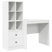 Scrivania | Tavolo da Ufficio con cassetto con lo scaffale 2 pz Bianco