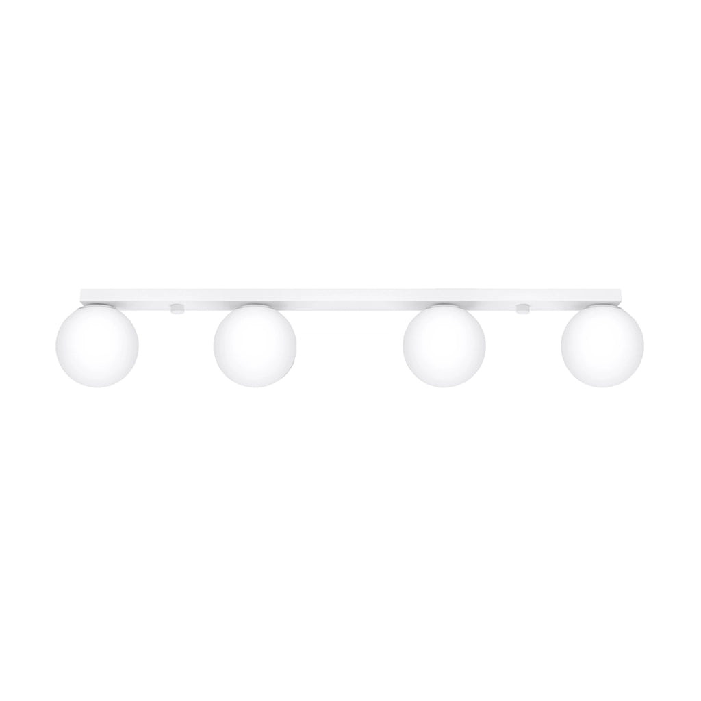 Lampada da soffitto YOLI a 4 luci in acciaio bianco e vetro, design moderno a sfera
