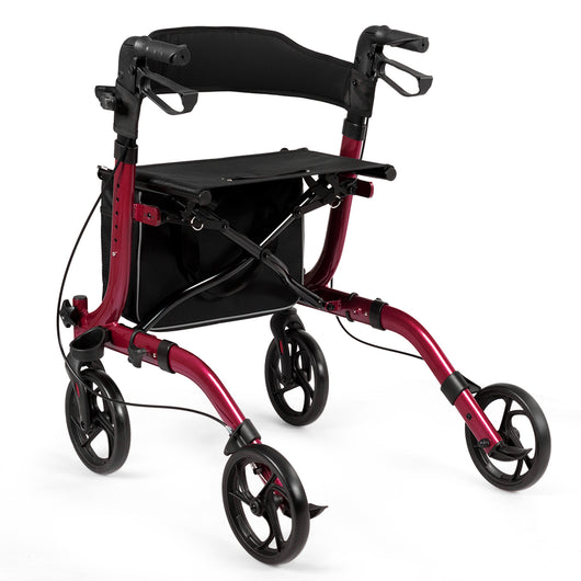 Girello leggero e compatto con sedile maniglia borsa per anziani e adulti, Deambulatore pieghevole in alluminio Rosso-Sedie per doccia