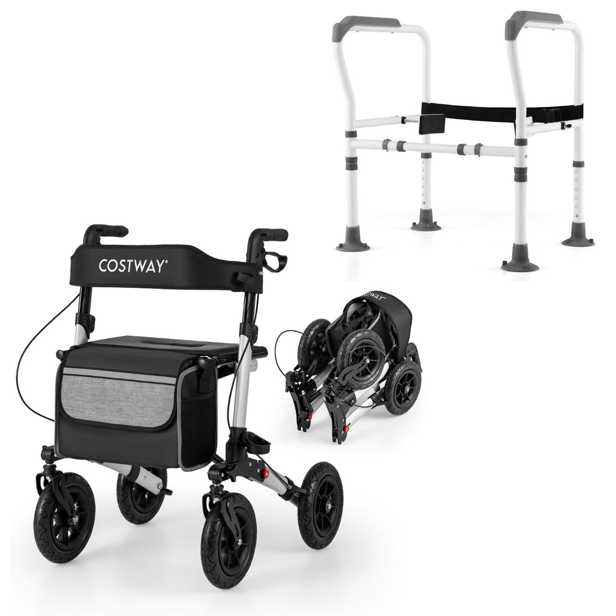 Deambulatore pieghevole e supporto per WC bagno per anziani, Deambulatore pieghevole e struttura leggera e supporto per gabinetto-Salute e bellezza