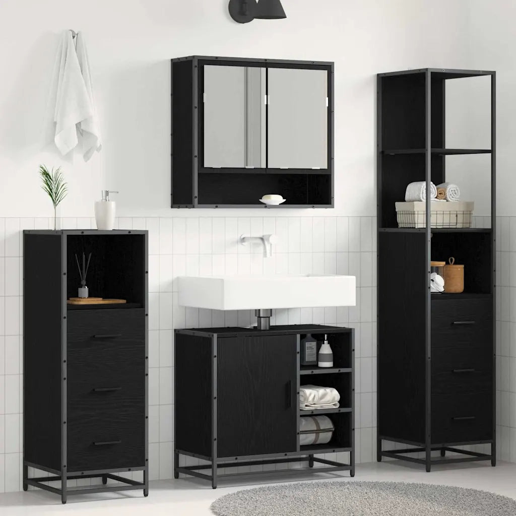 Set di mobili per il bagno 4 pcs Rovere Nero Legno multistrato 3402544