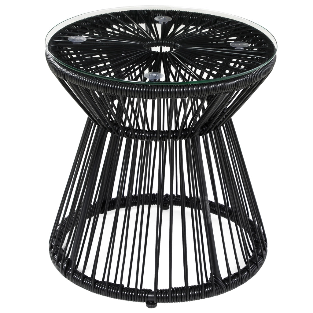 TAVOLINO DA ESTERNO 40x40x42 cm Nero stile Boho in rattan e vetro