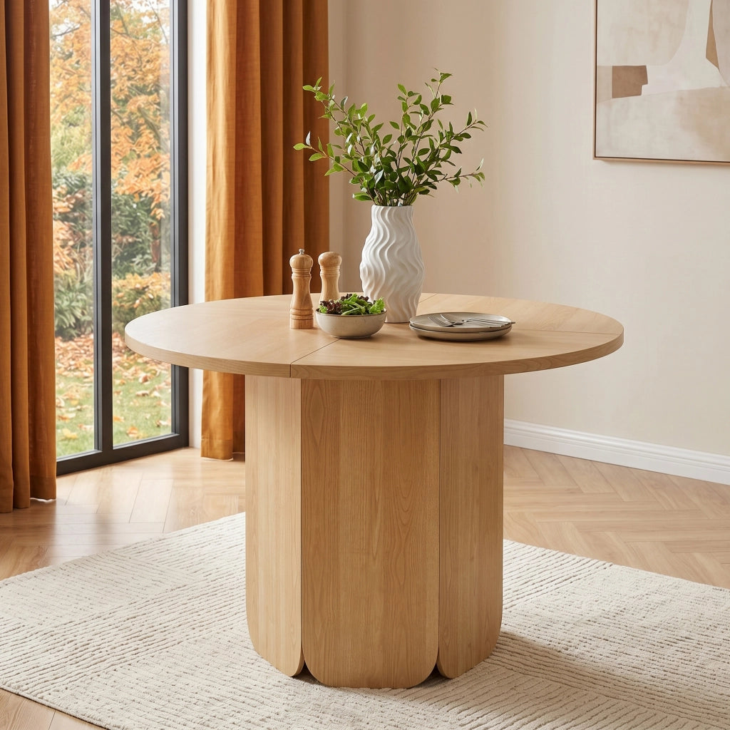 Tavolo da pranzo 4-6 posti con piano rotondo - per sala da pranzo - in MDF - rovere - Diametro 120 cm
