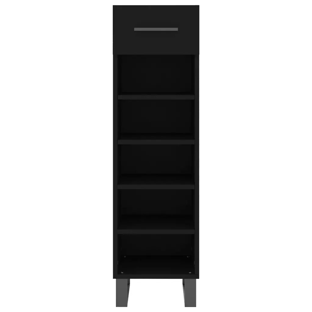 Elegante scarpiera nera 30 x 35 x 105 cm con cassetto e vano contenitore stile industriale legno nero 02_0048747