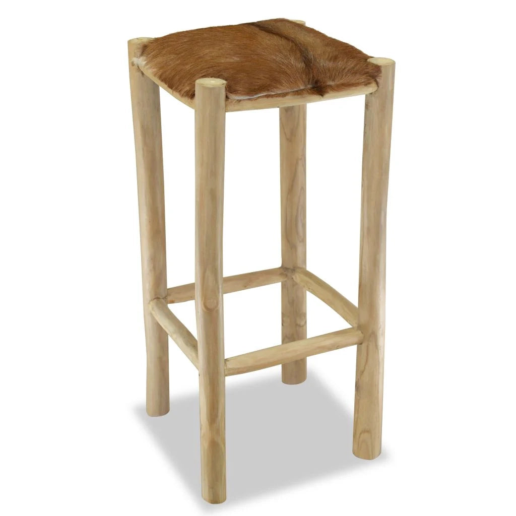 Sgabello da bar di design seduta per sedia vera pelle teak quadrato marrone 1202093