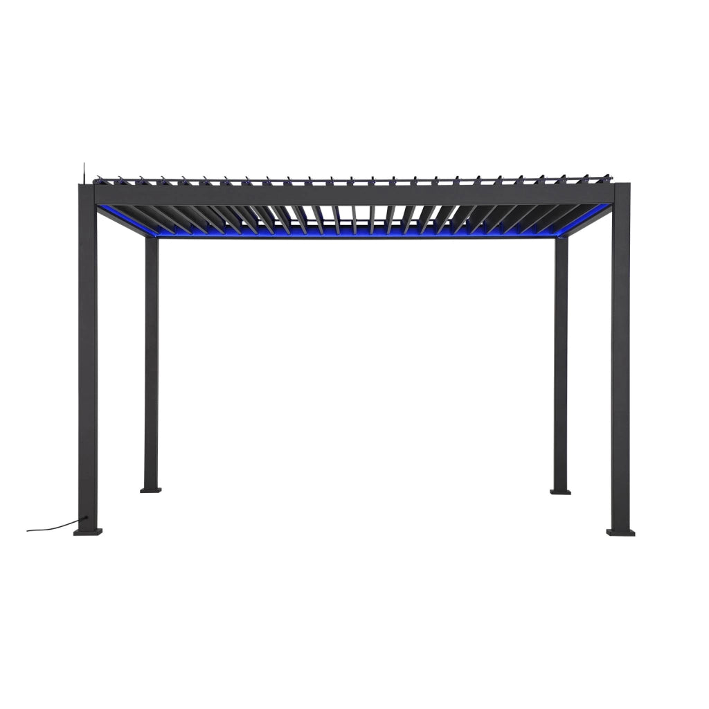 Pergola bioclimatica 3x4m in alluminio led + tenda 3m + tenda 4m,