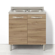Sottolavello + Lavello 2 Vasche per cucina componibile da 80 cm con 2 ante, linea MAKA, realizzata in legno 100% MADE IN ITALY, colore Noce