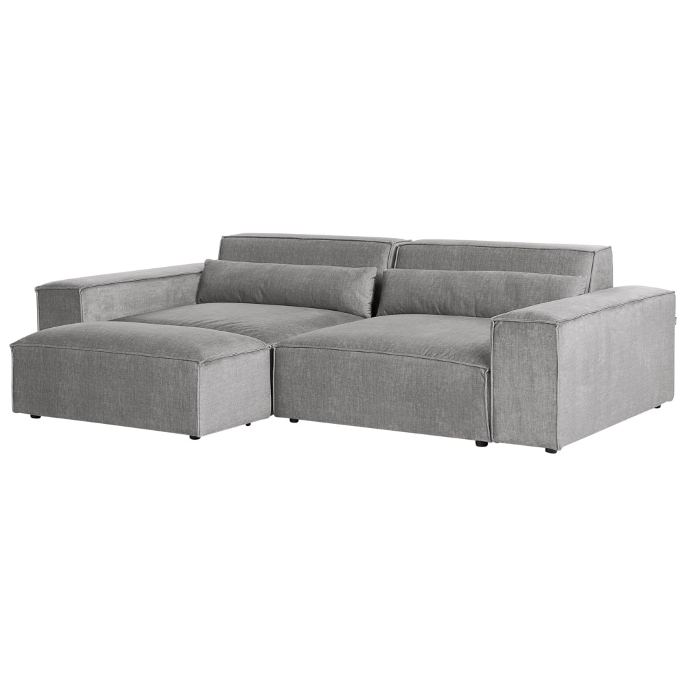 Divano modulare a 2 posti con ottomana Divano componibile in tessuto grigio con gambe nere Soggiorno moderno