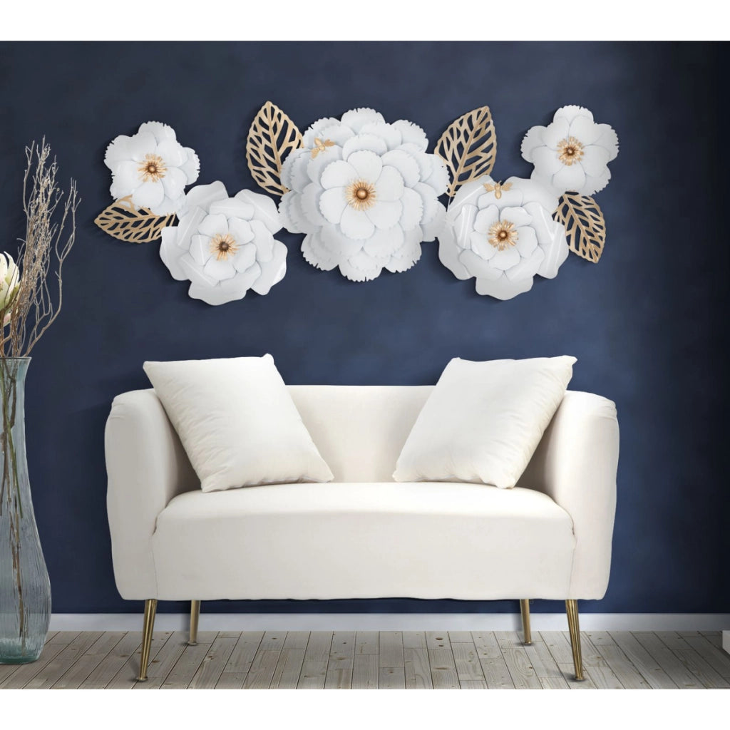Decorazione in Metallo 3D Fiori 2, Bianco, Metallo, 158x9x60 cm