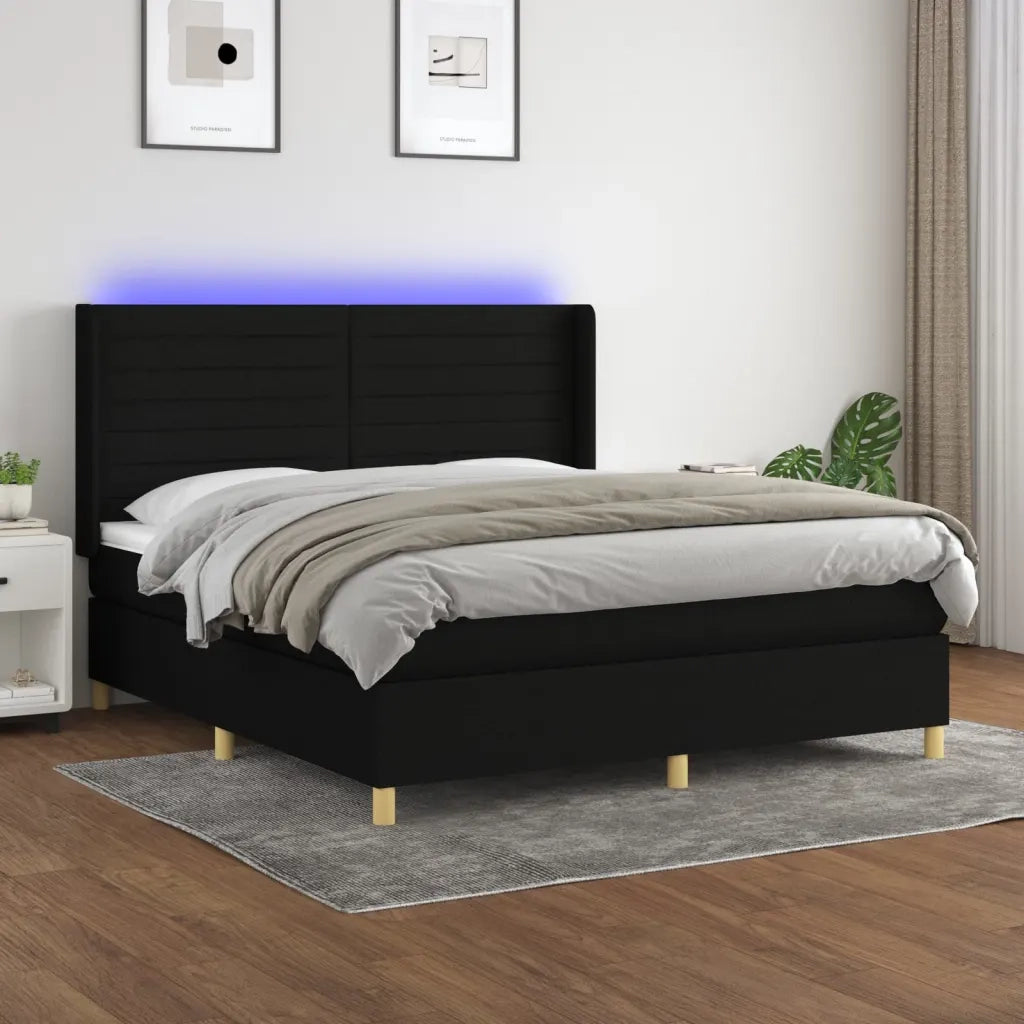 Letto a Molle con Materasso e LED Nero 180x200cm in Tessuto 3138975