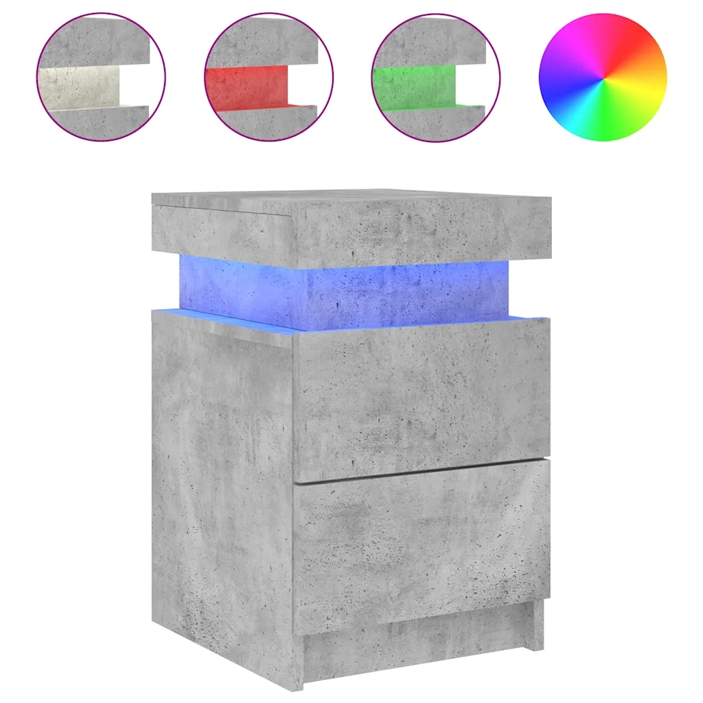 Comodino con Luci LED Grigio Cemento 35x39x55 cm 836755