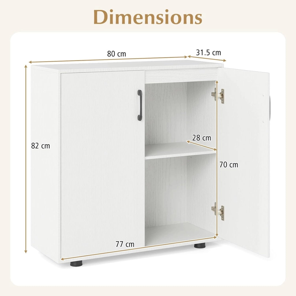 Credenza Cucina con 2 Ante, Mobile Buffet con Ripiano Regolabile, Armadio Dispensa in Legno Antiribaltamento, per Sala da Pranzo, Soggiorno, Ingresso, 80 x 31,5 x 82 cm (Bianco)