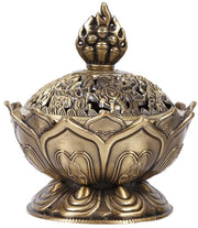 Wierookbrander per Backflow, Olandese, con Lotus, per Wierook, Asvanger per Houtskool, per Poeder Kegel o Spoel, in Koperlegering (Stick/Cone/Coil Wierook), (Bronzen)