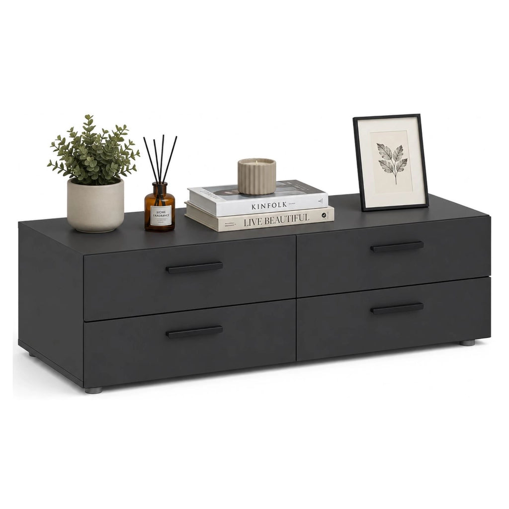 Gignod, Cassettiera 4 Cassetti, 111x52x35h cm Nero Antracite