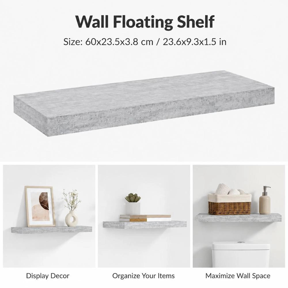 Floating Shelf, Concrete Grey, 60x23.5x3.8 Cm, MDF