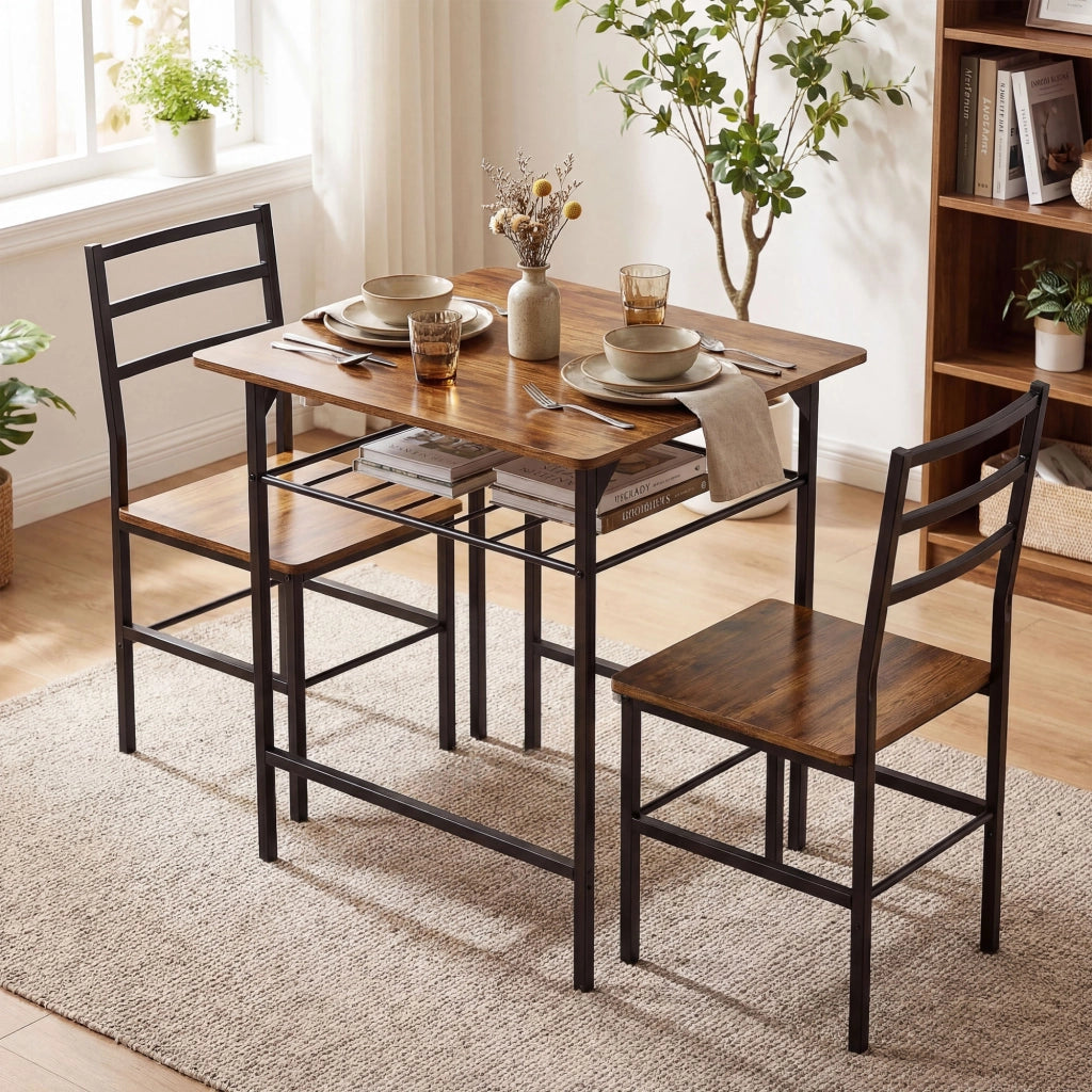 Tavolo da pranzo allungabile con sedie ¨C zephmum ¨C marrone, metallo, 90x200