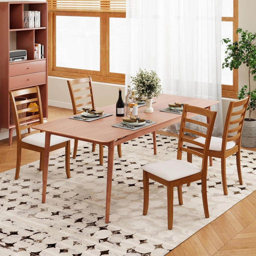 Set di 2/4 Sedie da Pranzo con Gambe in Legno di Gomma, Sedile Imbottito, Schienale Alto, Sedie Laterali Imbottite senza Braccioli per Sala da Pranzo, Cucina e Soggiorno (Beige)
