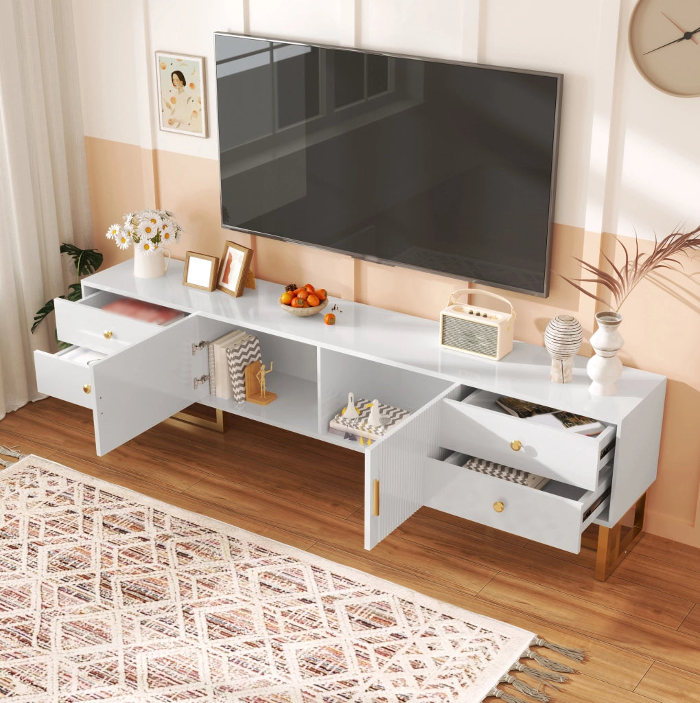 Mobile TV 175x30x46 cm bianco in MDF, 4 cassetti e 2 ante