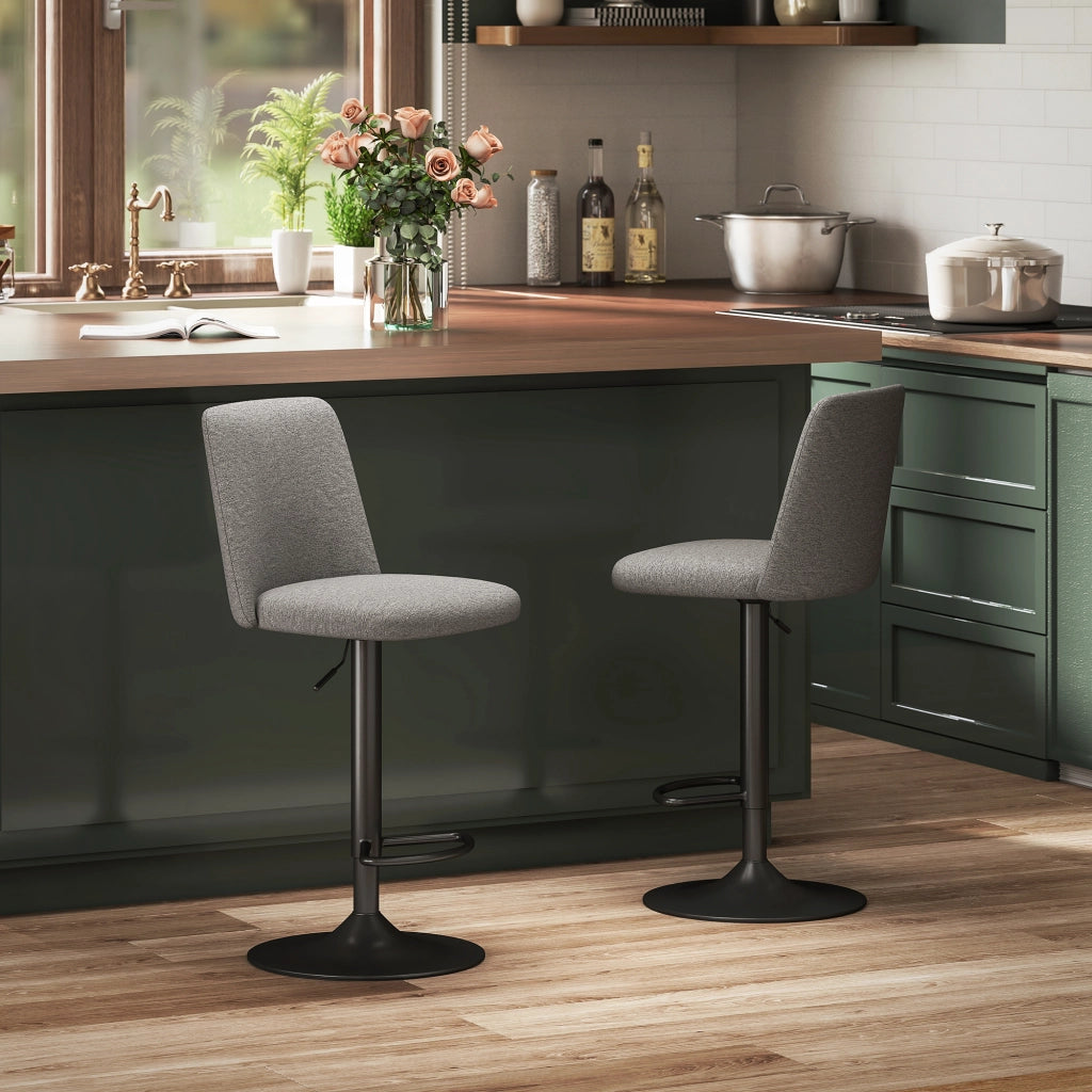 Set 2 Sgabelli da Bar Girevoli 44x53x91-111A cm in Tessuto Effetto Lino Grigio Scuro