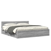 Letto matrimoniale | Letto per adulti | Giroletto Testiera Grigio Sonoma 200x200 cm Legno Multistrato