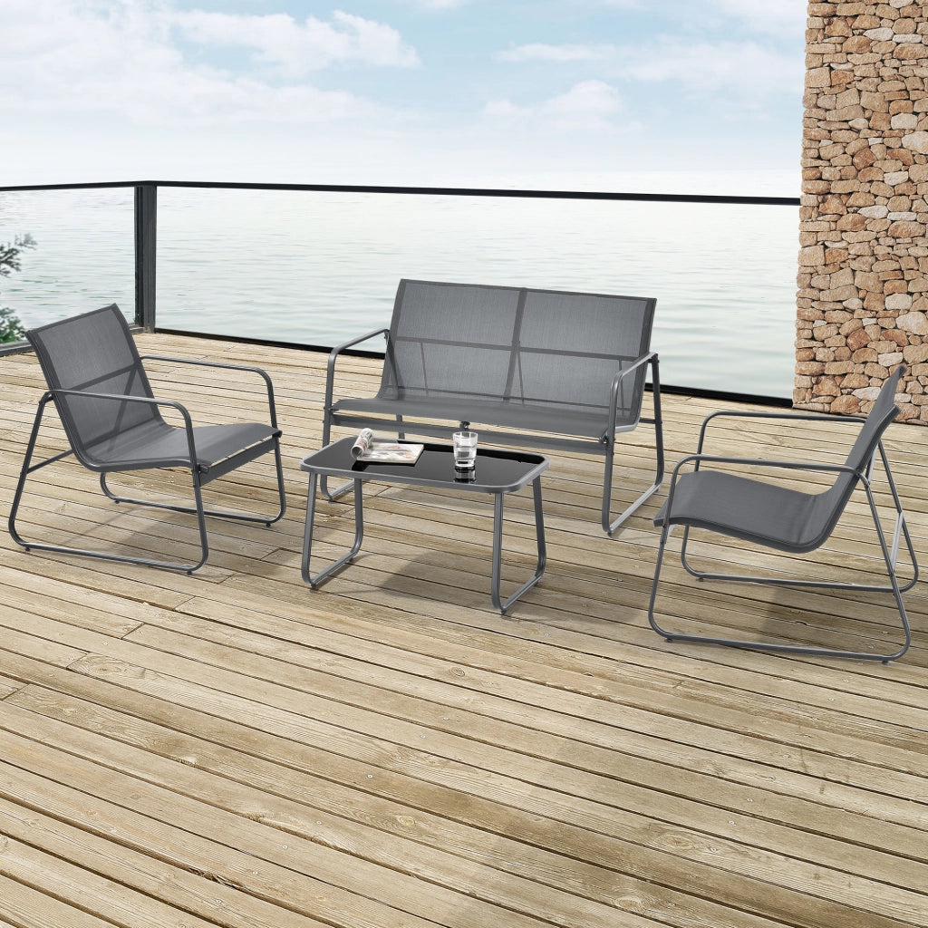 Set Palencia di Mobili da Giardino Tavolino Divano e 2 Sedie da Esterno - Grigio Scuro/Nero [en.casa]