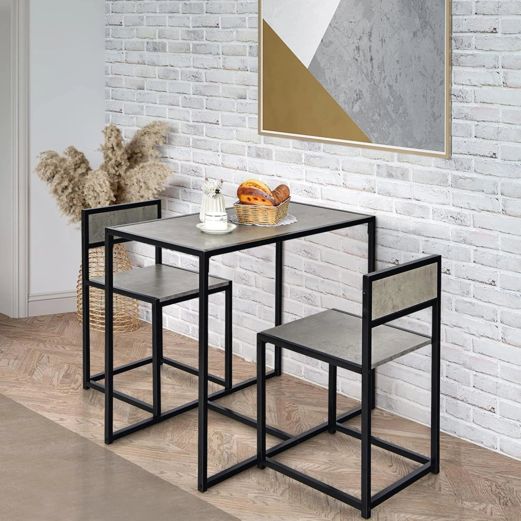 3 Pezzi Set Mobili da Pranzo, con Tavolo e 2 Sedie da Cucina, Struttura di Metallo e Legno, Rustico Elegante (Nero + Grigio)