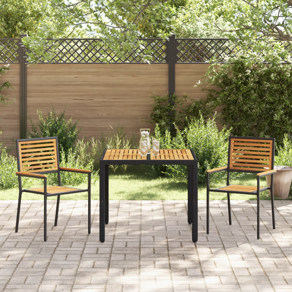 Set da Pranzo Giardino 3 Pezzi Rattan Nero e Acacia