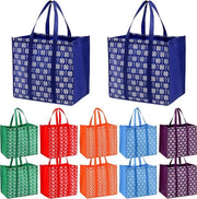 Pacco di 12 tascabagagli riciclabili, grandi tascabagagli pieghevoli con manici lunghi per la spesa, colori, multicolore.