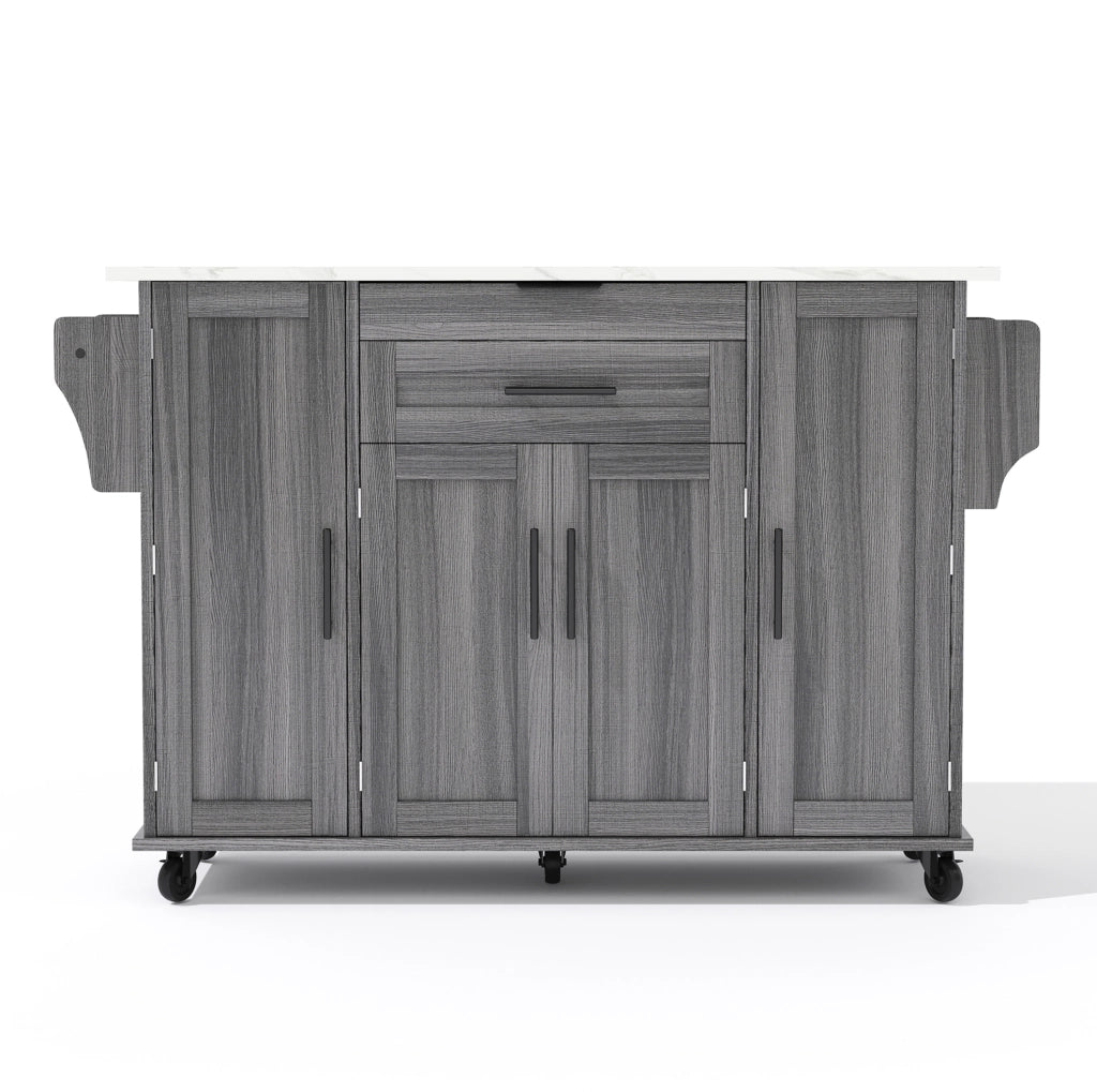 Isola cucina mobile 136x70x92 cm con piano estraibile in MDF grigio