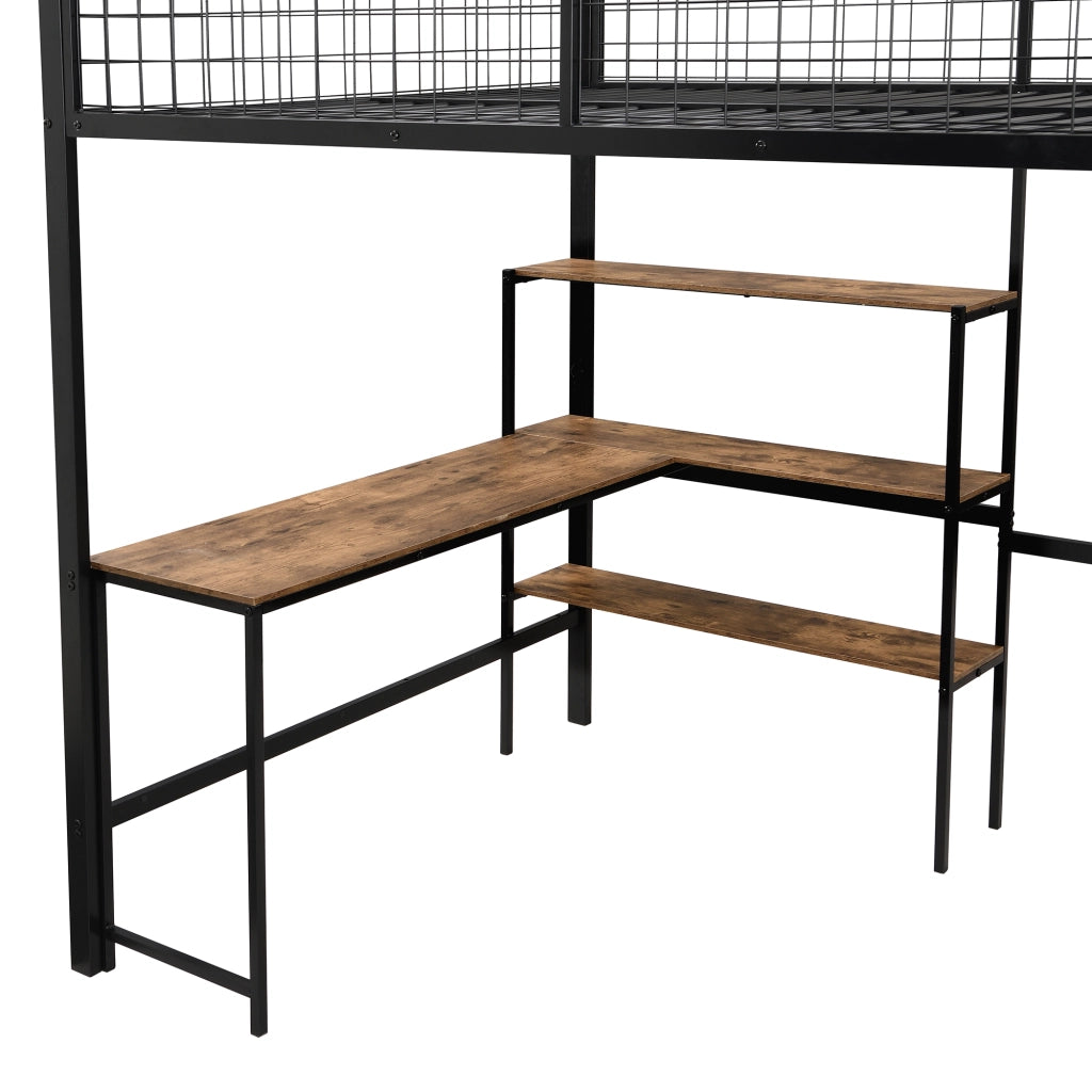 Letto a Soppalco 140 x 200 cm; Letto Matrimoniale con Scrivania; Scaffali e Armadio; senza Materasso