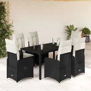 vidaXL Set da Bistrò da Giardino 7 pz con Cuscini Nero in Polyrattan