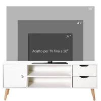 Mobile TV Moderno in Legno Bianco, Mobile Porta TV di Design per TV Max. 50" 120x28x44cm