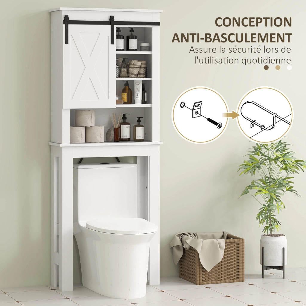 Mobile WC con porta scorrevole e 6 scomparti ¨C Zephmum ¨C Bianco