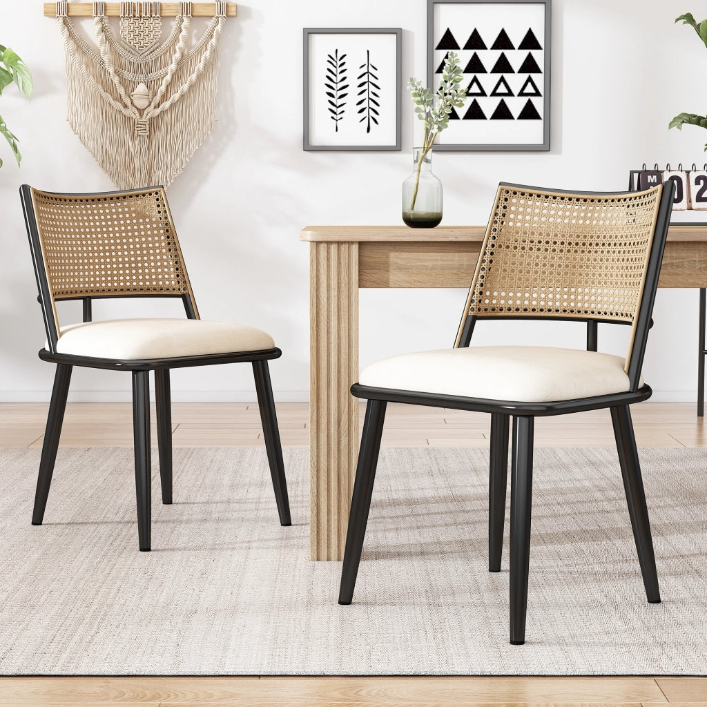 Sedie da pranzo in rattan, 2 pezzi con seduta in PU, leggere e traspiranti, per soggiorno e sala da pranzo, nere