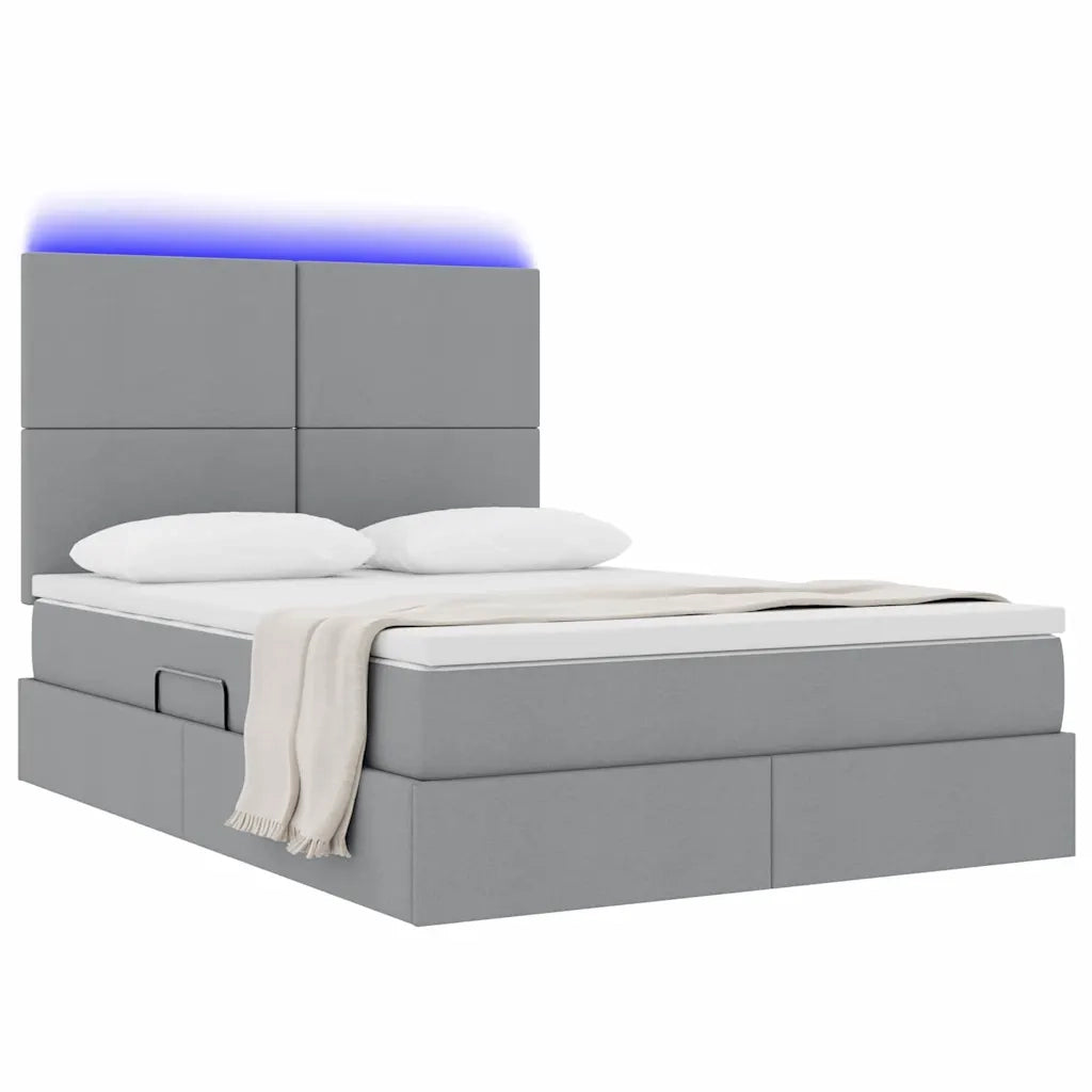 Letto con contenitore e LED con led Grigio chiaro 140 x 190 cm
