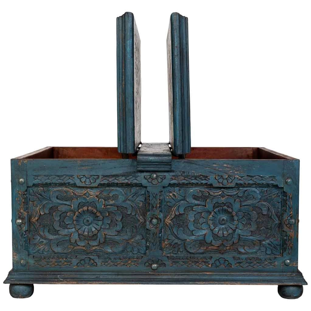 Tavolino artigianale in legno blu 100x100x47h cm