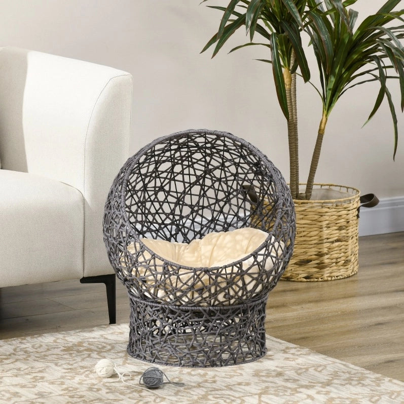 Cuccia rialzata per gatti ULEVR 50x50 cm con struttura chiusa, cuscino in cotone e supporto, grigio
