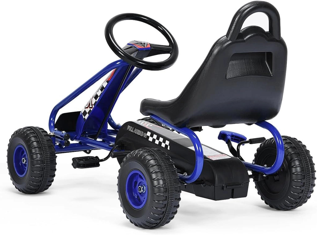 Go Kart a Pedali per Bambini, Macchina per Bambini con Sedili Regolabili in 2 Posizioni e 4 Ruote Antisdrucciolo, Carico 30 kg, per 3 Anni + (Blu, 92 X 50 X 53 CM)