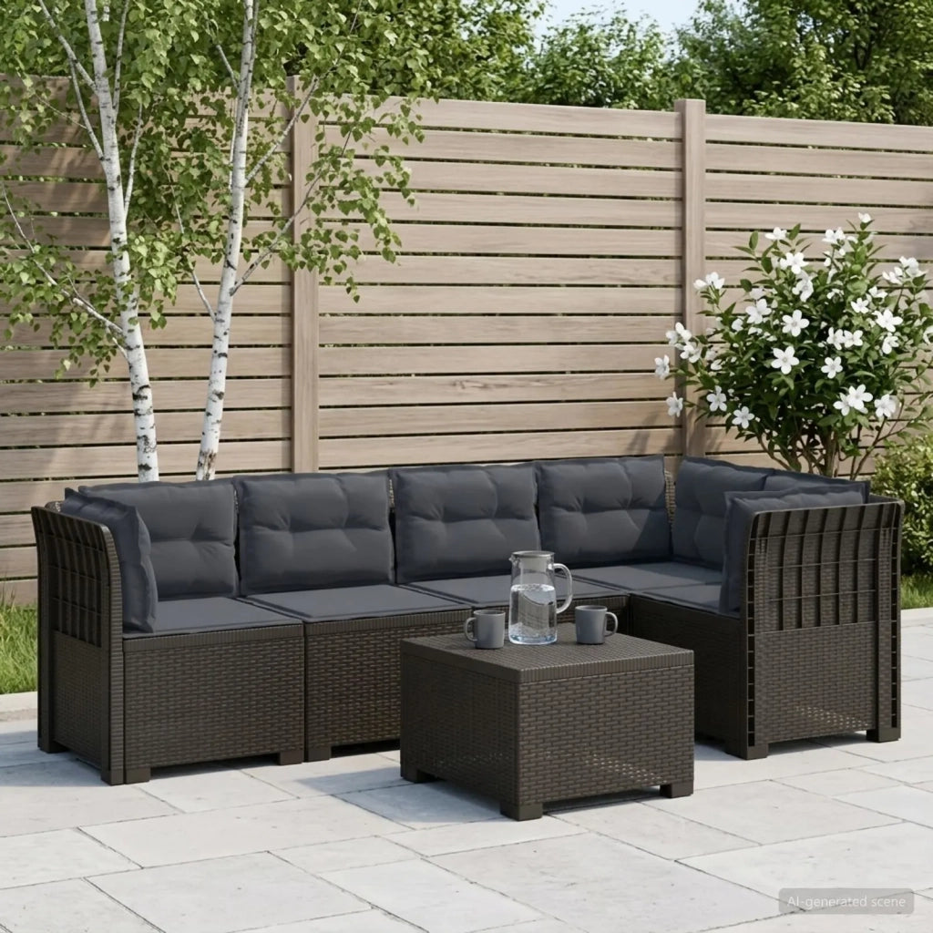 Divano da Giardino 5 Posti con Cuscini Stile Rattan PP 3444065