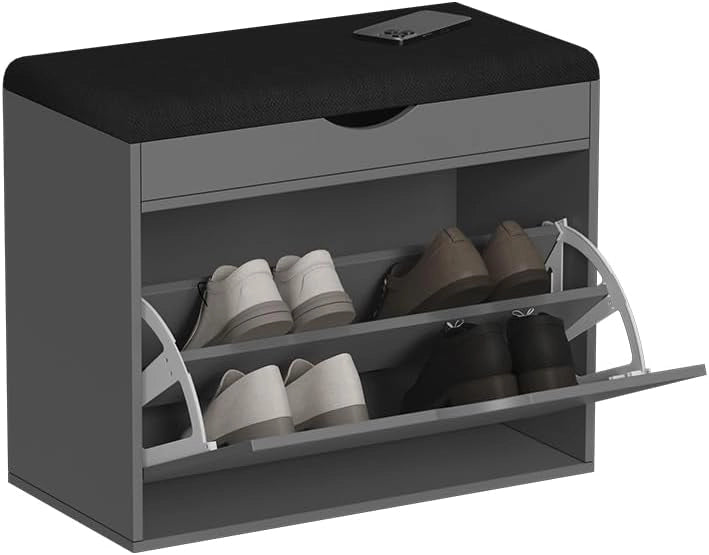 Panca scarpiera da ingresso Schufy, Antracite, 60 x 51 cm con 2 scomparti, con seduta imbottita rimovibile per una facile pulizia