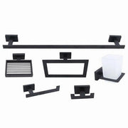 Trade Shop - Set Bagno Rettangolare Nero 6pz Porta Asciugamano Rotolo Bicchiere Spazzolino 87262 -