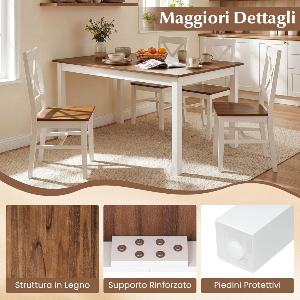 Tavolo da Pranzo per 4-6 Persone, Tavolo Rettangolare in Stile Rustico con Gambe in Legno di Gomma Massello, Tavolino Cucina per Sala da Pranzo e Soggiorno, 152,5 x 91,5 x 76,5 cm