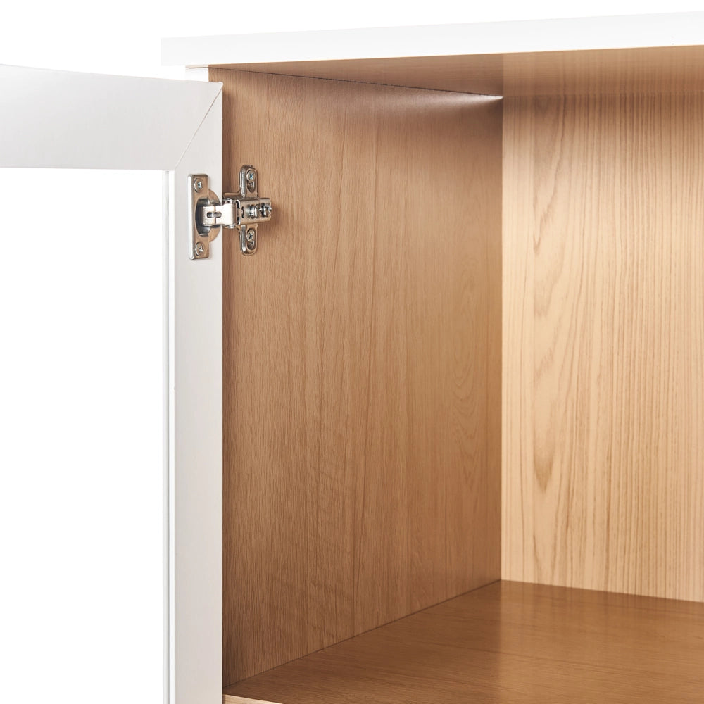Mobile decorativo 40 cm bianco con legno chiaro in legno ingegnerizzato con display in vetro Classico scandinavo a ripiani alti Sala da pranzo Soggiorno