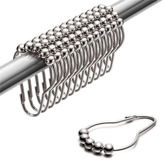 Set di grucce per tenda doccia in acciaio inossidabile - 12 pezzi - con anello di chiusura in acciaio inossidabile laccato - facile da installare - azione di scorrimento gratuita