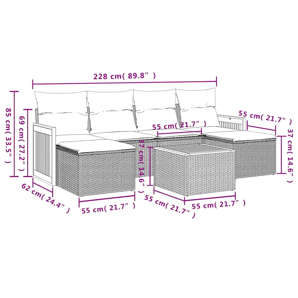 Set Divani da Giardino 7 pz con Cuscini Nero in Polyrattan 3227905