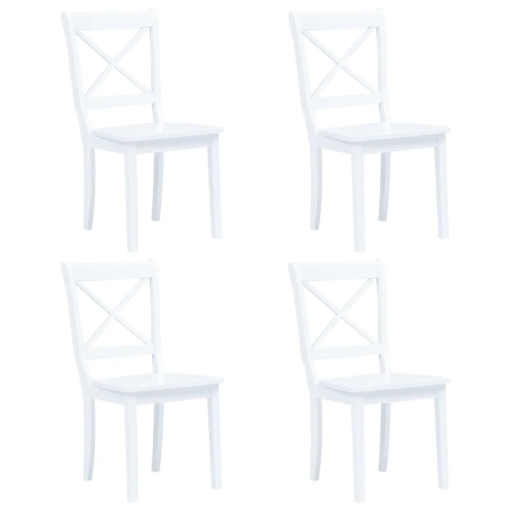 Sedie da Pranzo 4 pz Bianche in Legno Massello di Hevea 247357